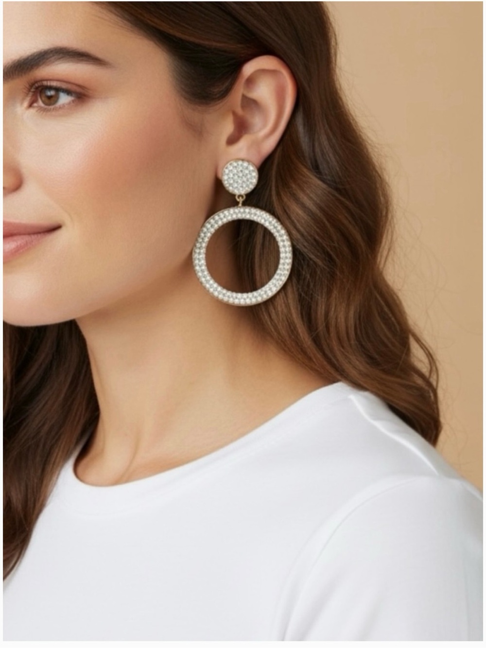 NWT ♥️ Gold Crystal Pavé Open Circle Drop Earrings - Women Jewelry